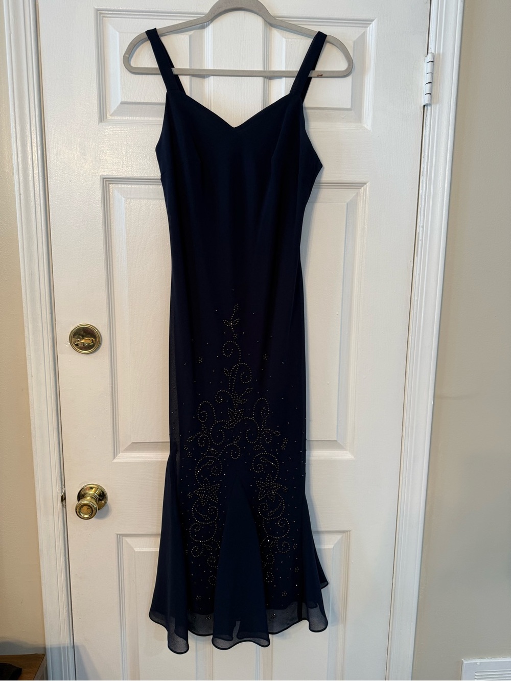 R&M Richards Navy Beaded Maxi Dress